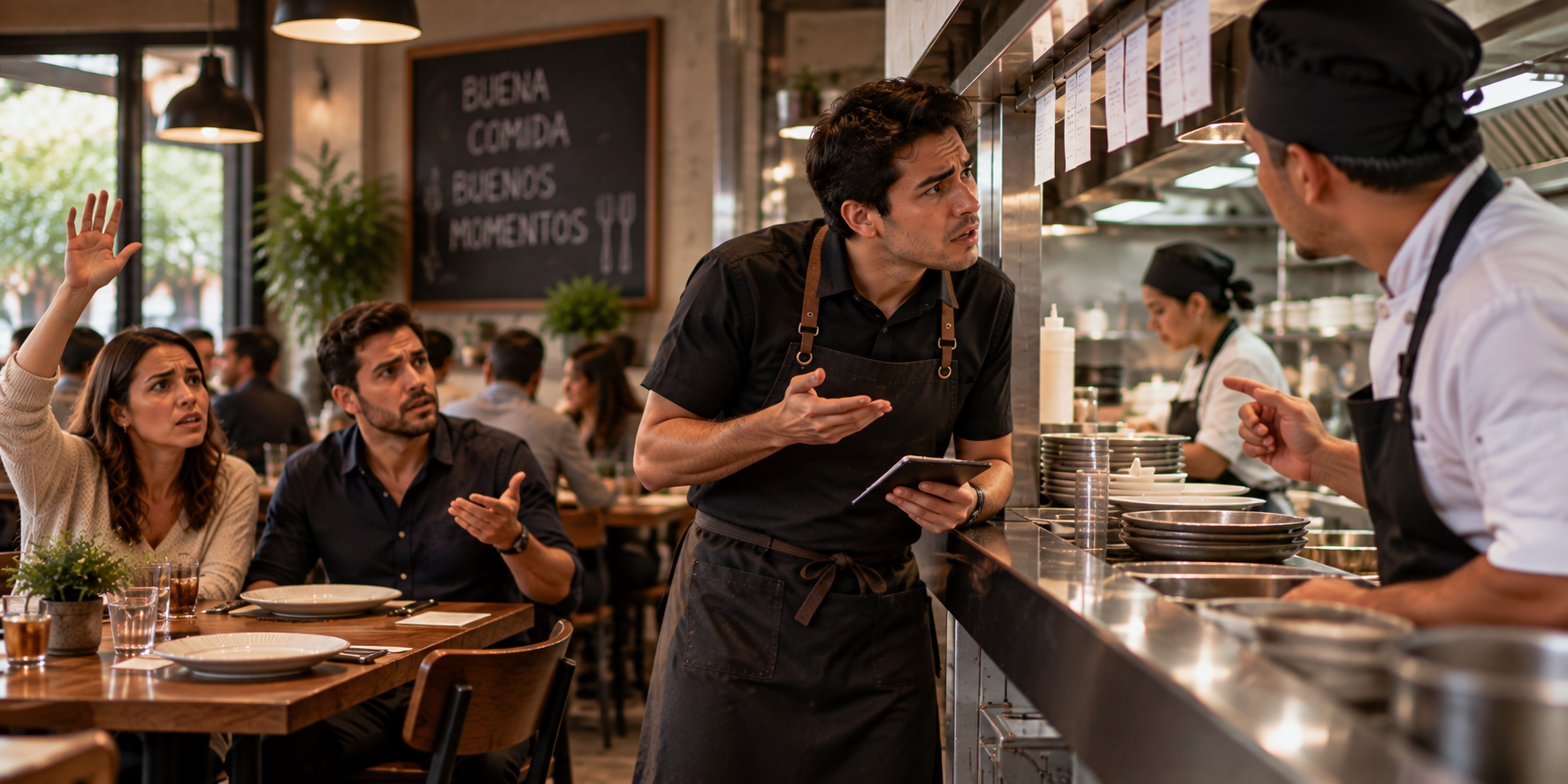 IMAGEN 1 — el servicio en hora pico, cuando alguien pregunta por una mesa